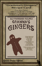 Load image into Gallery viewer, &quot;Gramma&#39;s Gingers Recipe Card&quot; -Cross Stitch Pattern- Printed &amp; Mailed
