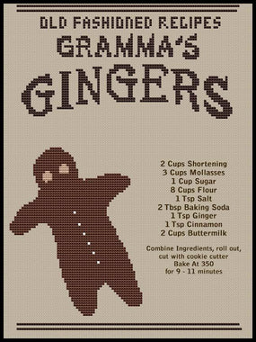 "Gramma's Gingers Recipe Card" -Cross Stitch Pattern- Instant Download