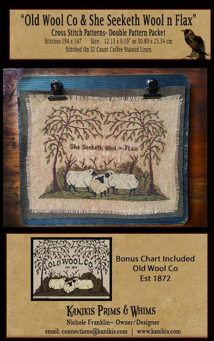 Old Wool Co & She Seeketh Wool n Flax- Double Pattern Cross Stitch Packet- Mailed Version - Kanikis