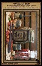 Load image into Gallery viewer, Wing Of Bat Apothecary Label- Cross Stitch Pattern Packet- INSTANT DOWNLOAD - Kanikis