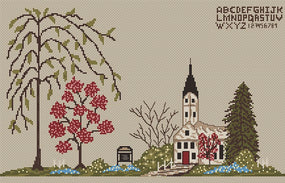 Amazing Grace- Little White Church-Cross Stitch Pattern- Instant Download