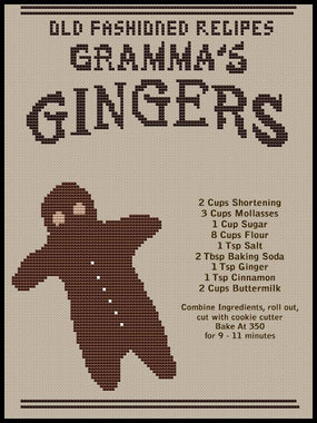 "Gramma's Gingers Recipe Card" -Cross Stitch Pattern- Printed & Mailed