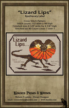 Load image into Gallery viewer, &quot;Lizard Lips&quot; -Cross Stitch Pattern- Printed &amp; Mailed
