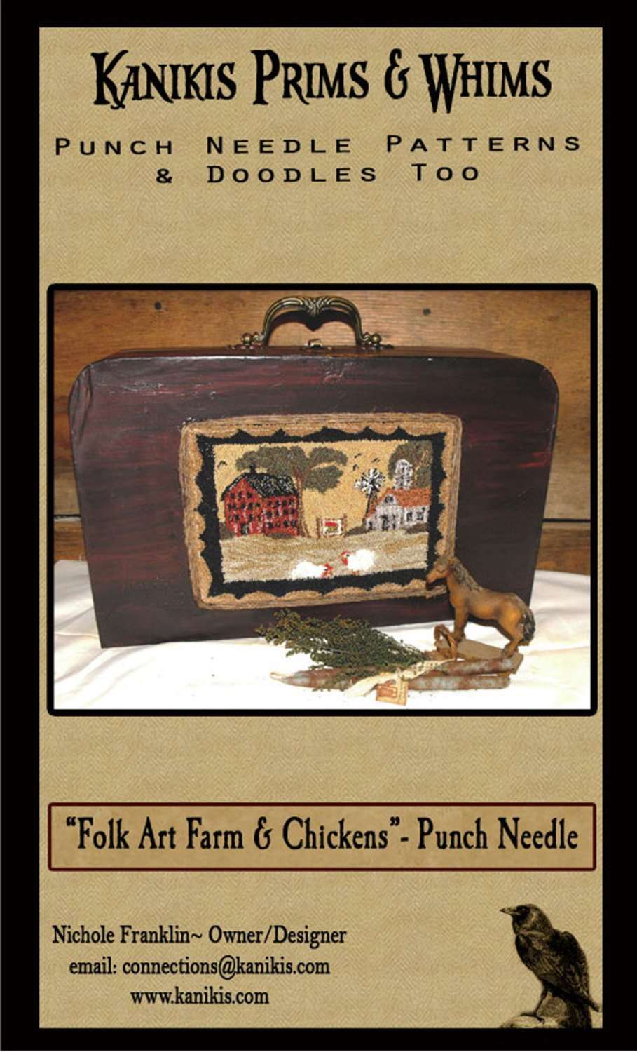 Folk Art Farm And Chickens- Punch Needle Pattern- Mailed Version - Kanikis