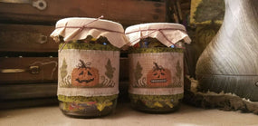 Little Pumpkin Faces- Jar Wraps-Cross Stitch Pattern-Printed And Mailed - Kanikis