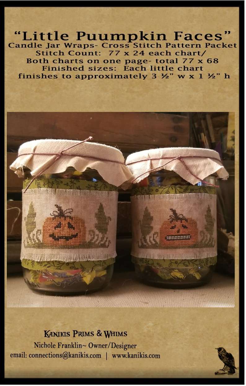 Little Pumpkin Faces- Jar Wraps-Cross Stitch Pattern-Printed And Mailed - Kanikis