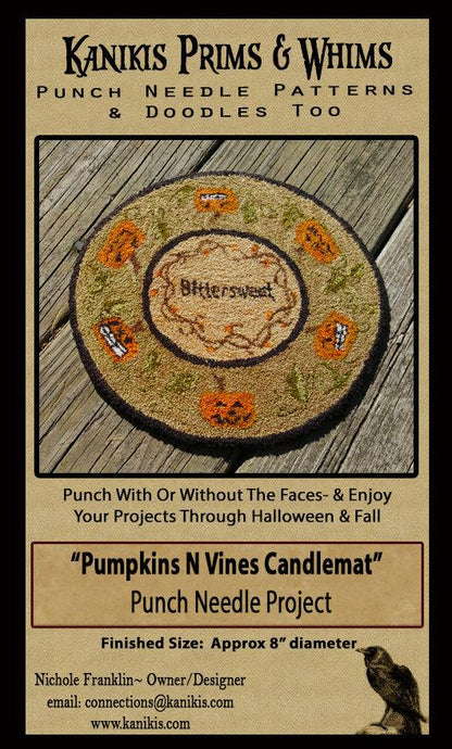 Pumpkins N Vines- Punch Needle Pattern- Candle Mat- Mailed Version - Kanikis