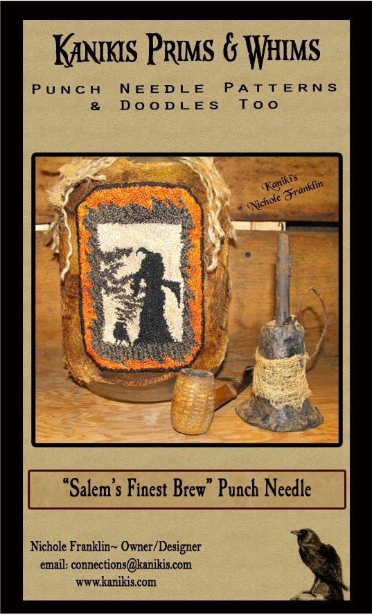 Salem's Finest Brew- A Witch, A Crow- And Some Spooky Bats- Halloween Punch Needle-Instant Download - Kanikis