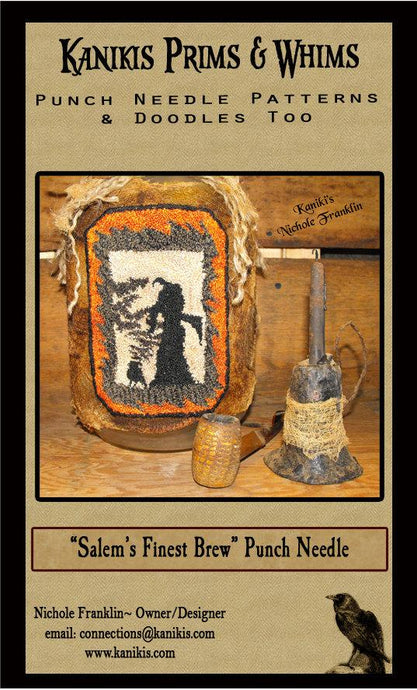 Salems Finest Brew- Witch, Crow, Bats- Punch Needle Pattern- Mailed Version - Kanikis