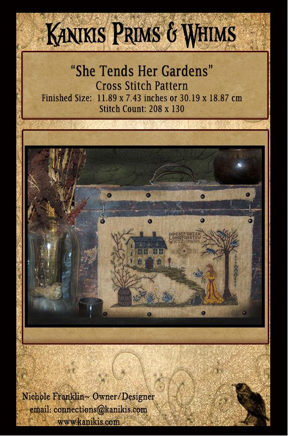 She Tends Her Gardens-Cross Stitch Pattern- Instant Download - Kanikis