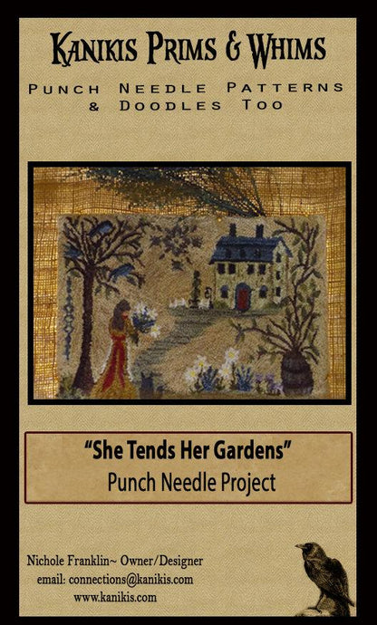 She Tends Her Gardens -PUNCH NEEDLE PATTERN- Instant Download - Kanikis