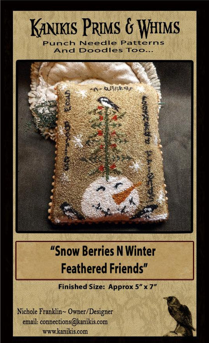 Snow Berries N Winter Feathered Friends- Snowman Bucket Tree- PUNCH NEEDLE Pattern- Mailed Version - Kanikis
