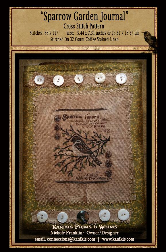 Sparrow Garden Journal- Cross Stitch Pattern- Mailed Version - Kanikis