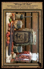 Load image into Gallery viewer, Wing Of Bat Apothecary Label- Cross Stitch Pattern Packet- INSTANT DOWNLOAD - Kanikis
